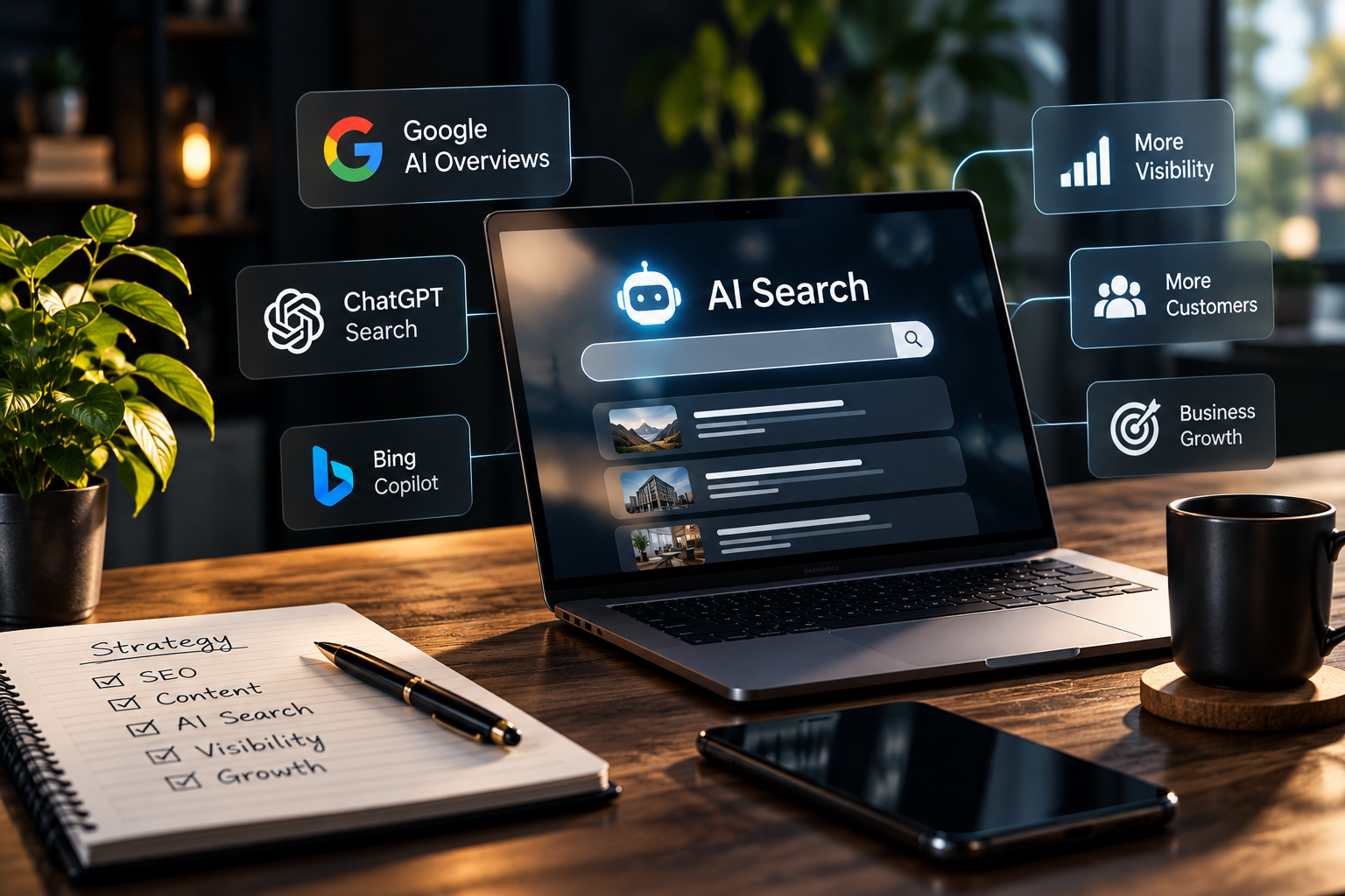 AI search optimisation for improving SEO visibility across Google, ChatGPT and Bing