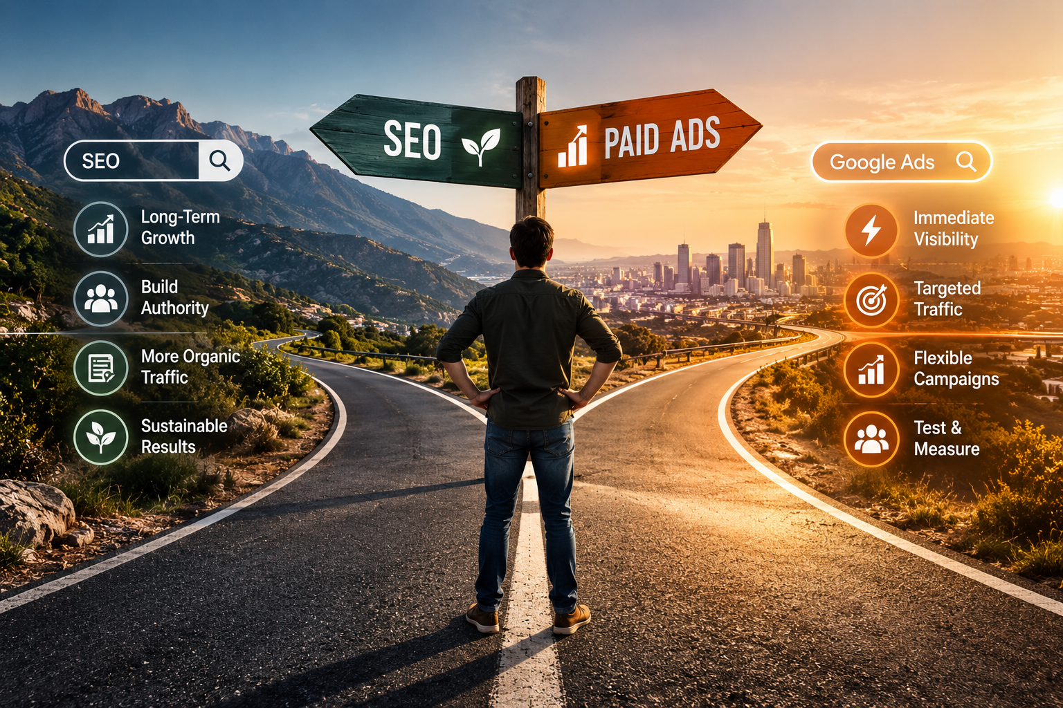 SEO vs paid advertising comparison for business digital marketing investment